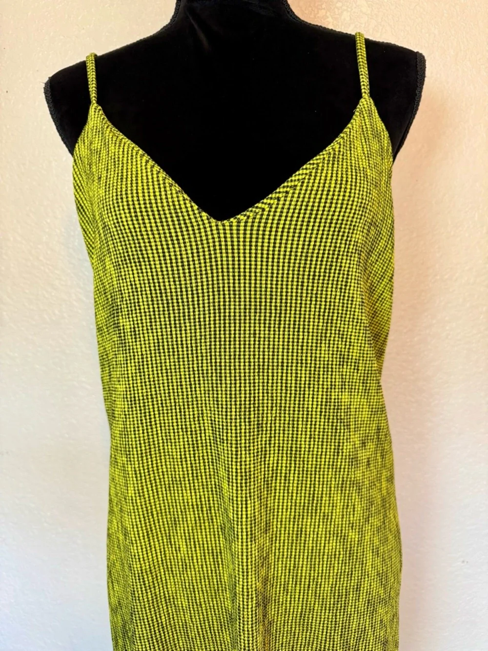 Zara Neon Gingham Checkered Y2K Slip Dress Yellow Black Medium